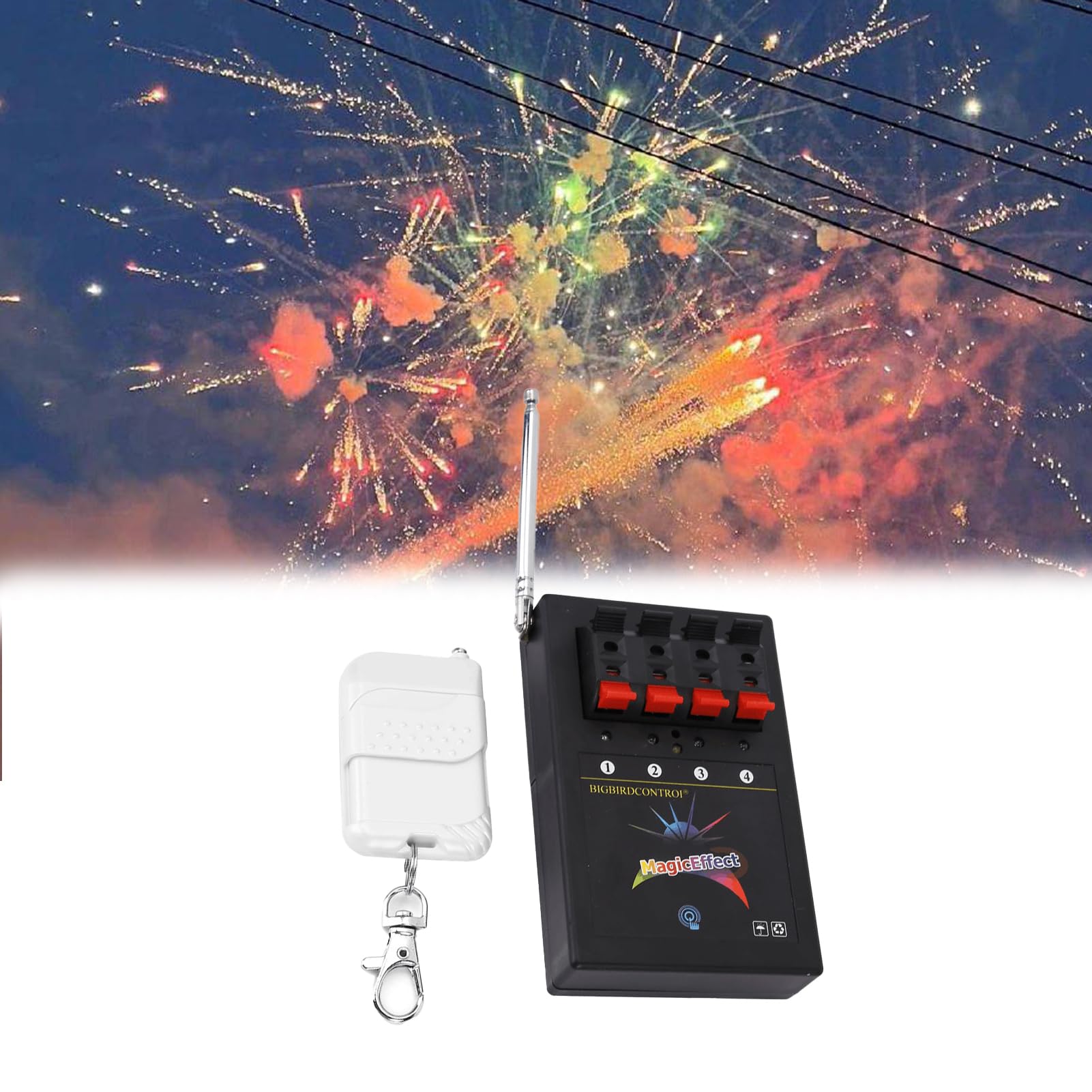 Comando a pulsante, fuoco d'artificio senza fili, sistema di fuochi d'artificio a 4 vie, alimentato a batteria, telecomando per accensione di fuochi d'artificio, controllo senza fili di fuochi