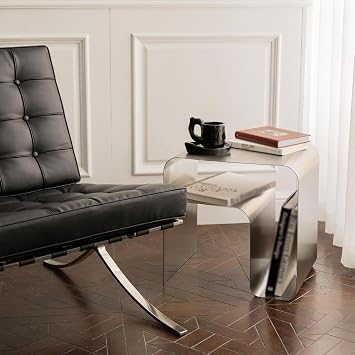 Modern Stainless Steel Side Table,Minimalist Nightstand and Sofa Table Silver Metal End Table Elegant Small Coffee Table for Bedroom Desktop Bookshelf Magazine Rack Multi-Functional Organizer