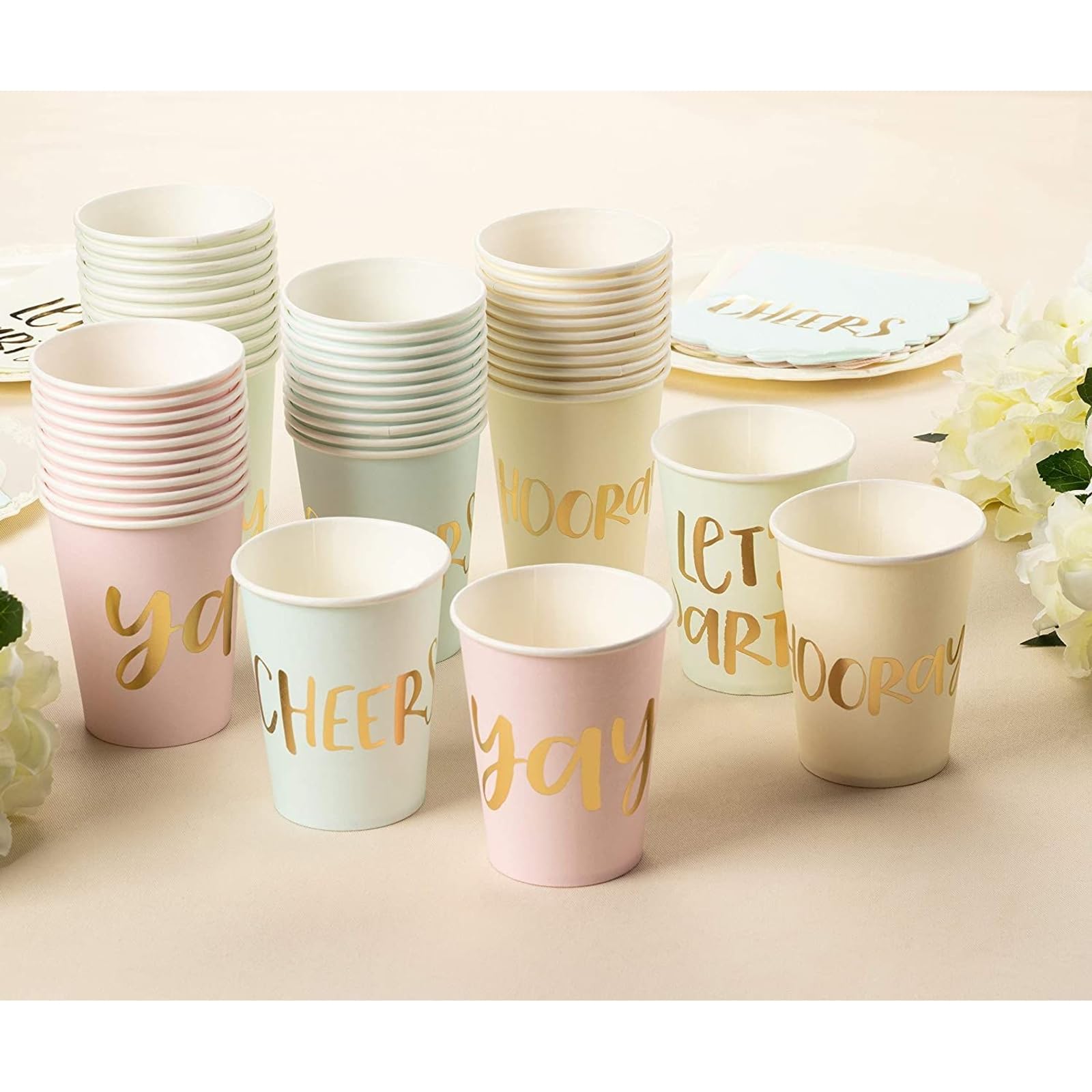 Bachelorette Cups - 9 oz, 48-Pack, 4 Pastel Colors - Disposable Paper Party Cups for Bachelorette Party & Bridal Shower