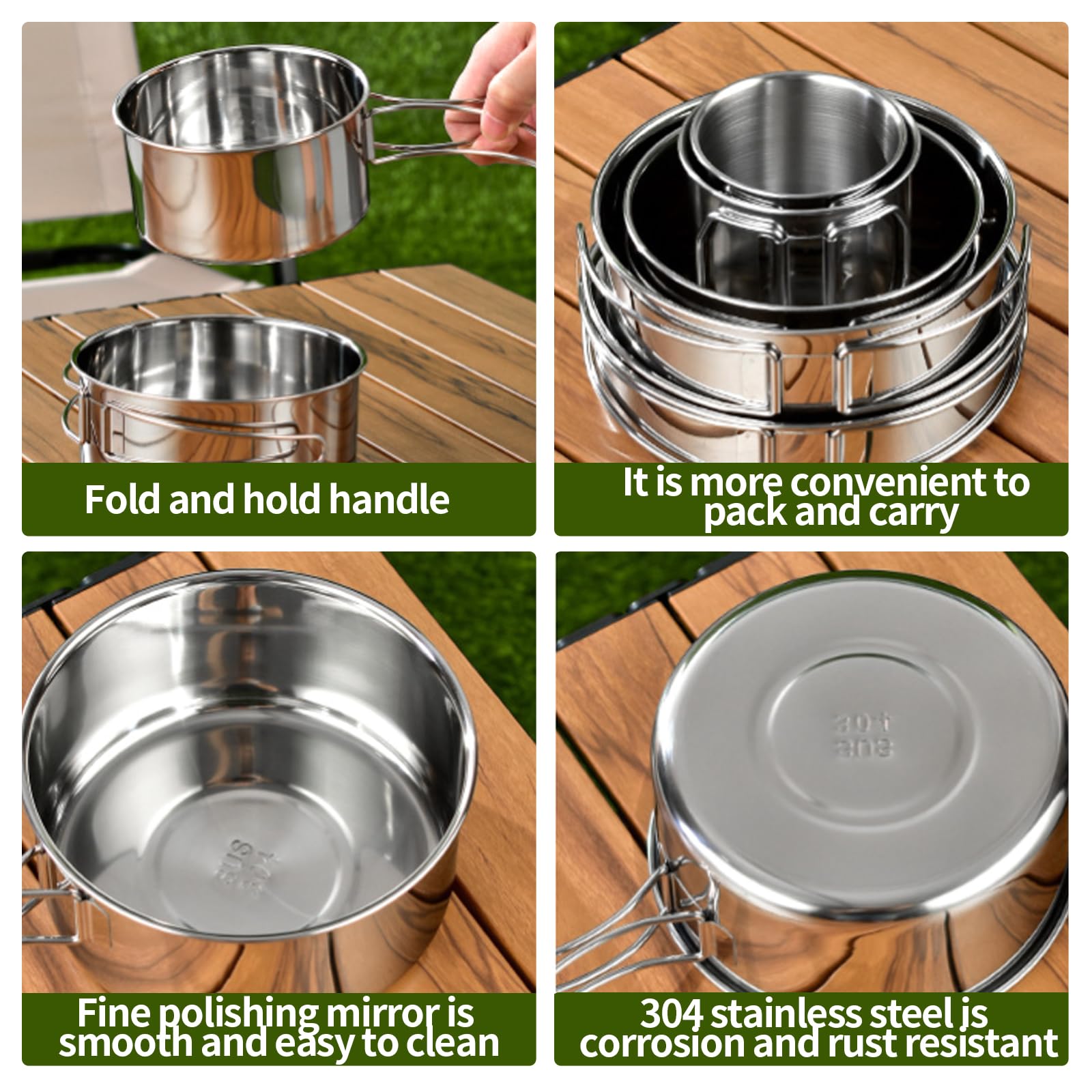 Set Pentola Da Campeggio Odoland 7 In 1 - Acciaio Inox Pieghevole Per Scout E Outdoor - Foto 10