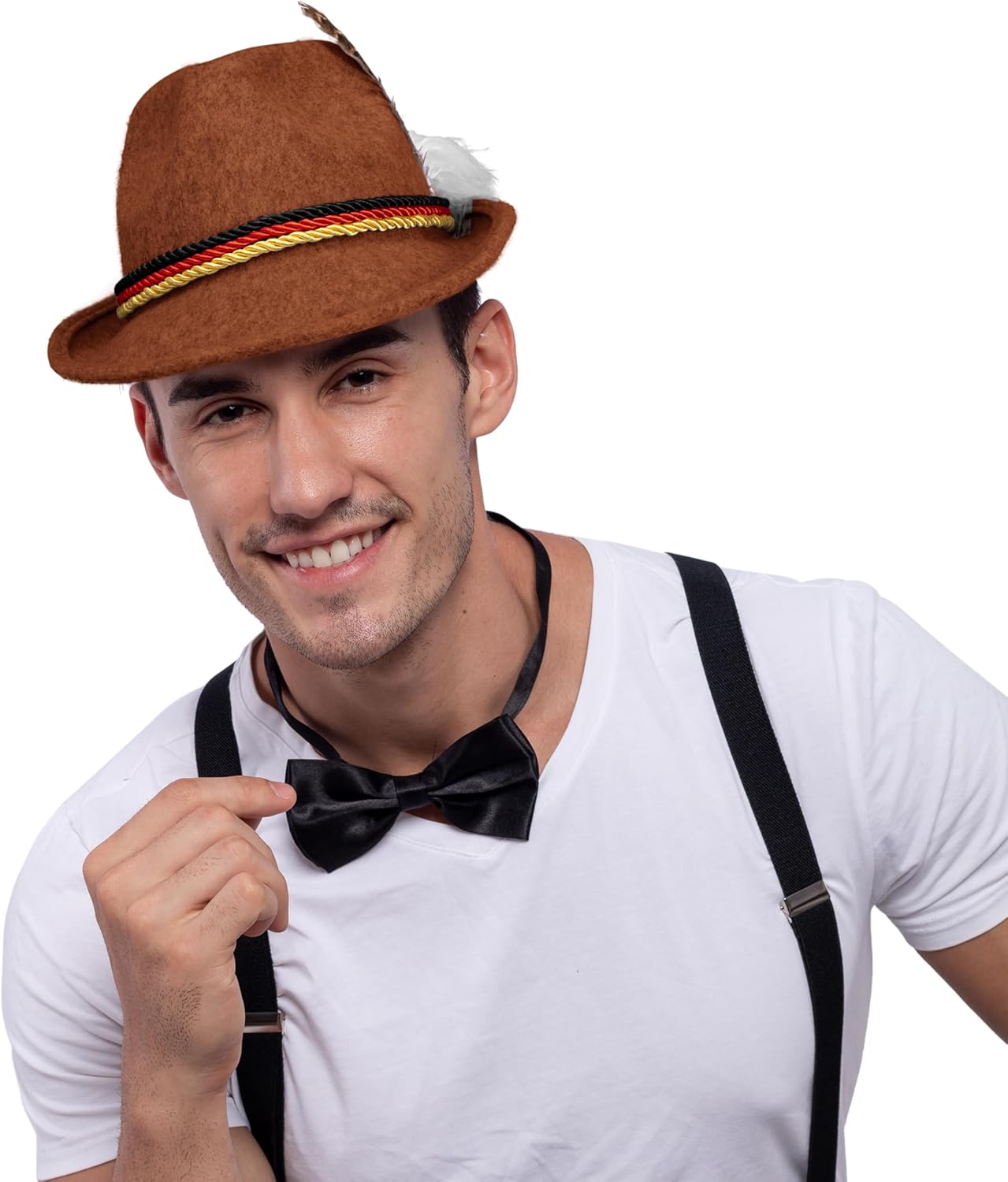 Spooktacular Creations Oktoberfest Hats, 2 PCS German Oktoberfest Costume Accessories Set, Green Brown Felt Fedora Retro Hats for Adults Bavarian Alpine Halloween Dress Up, RolePlay Party - Image 4