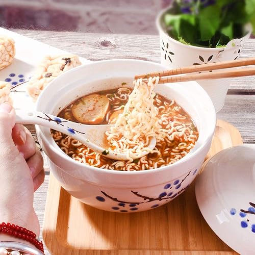 Miniatura 6 de Tazones de ramen con tapa, estilo japonés, de 27.5 onzas, tazón grande de fideos instantáneos para sopa, arroz y gachas de avena, microondas, horno