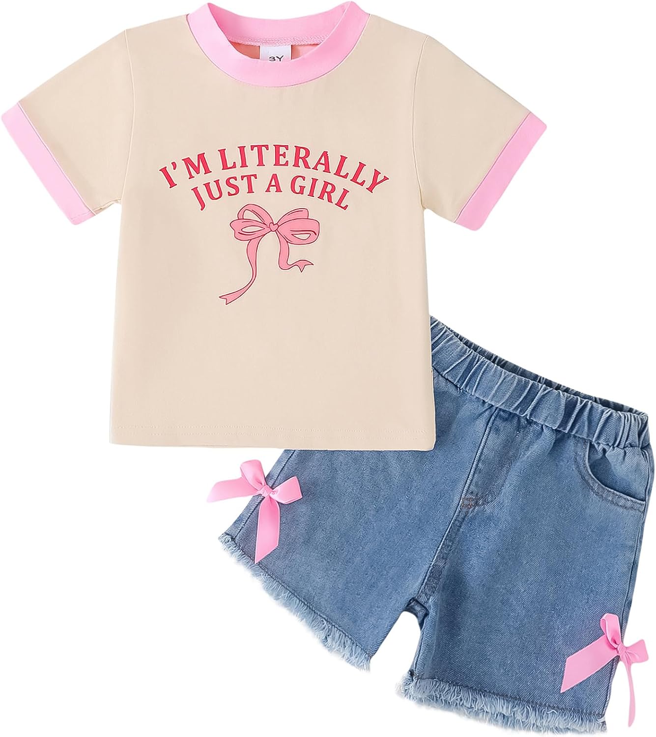 Jecson Toddler Girl Clothes Summer Cotton Print T-Shirt and Jeans Shorts Set Casual Girls 2 Piece Outfits Sets 2T-8Y