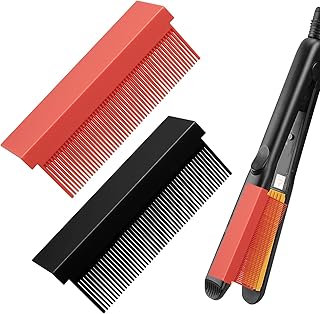2Pcs Flat Iron Comb, Straightening Comb Flat Iron Comb Attachment Clip on Comb Attachment for Flat Iron, Hair Straightener Comb Barber Hair Combs for Women, Barber Accessories(Black Red)