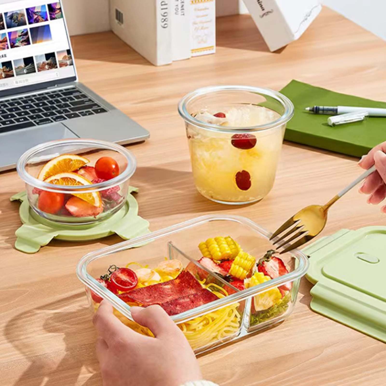 Szklane pojemniki na żywność z pokrywkami, szczelne pojemniki do przygotowywania posiłków, zestaw szklanych pojemników na lunch, pojemnik typu bento dla dorosłych, organizer do przechowywania w lodówc
