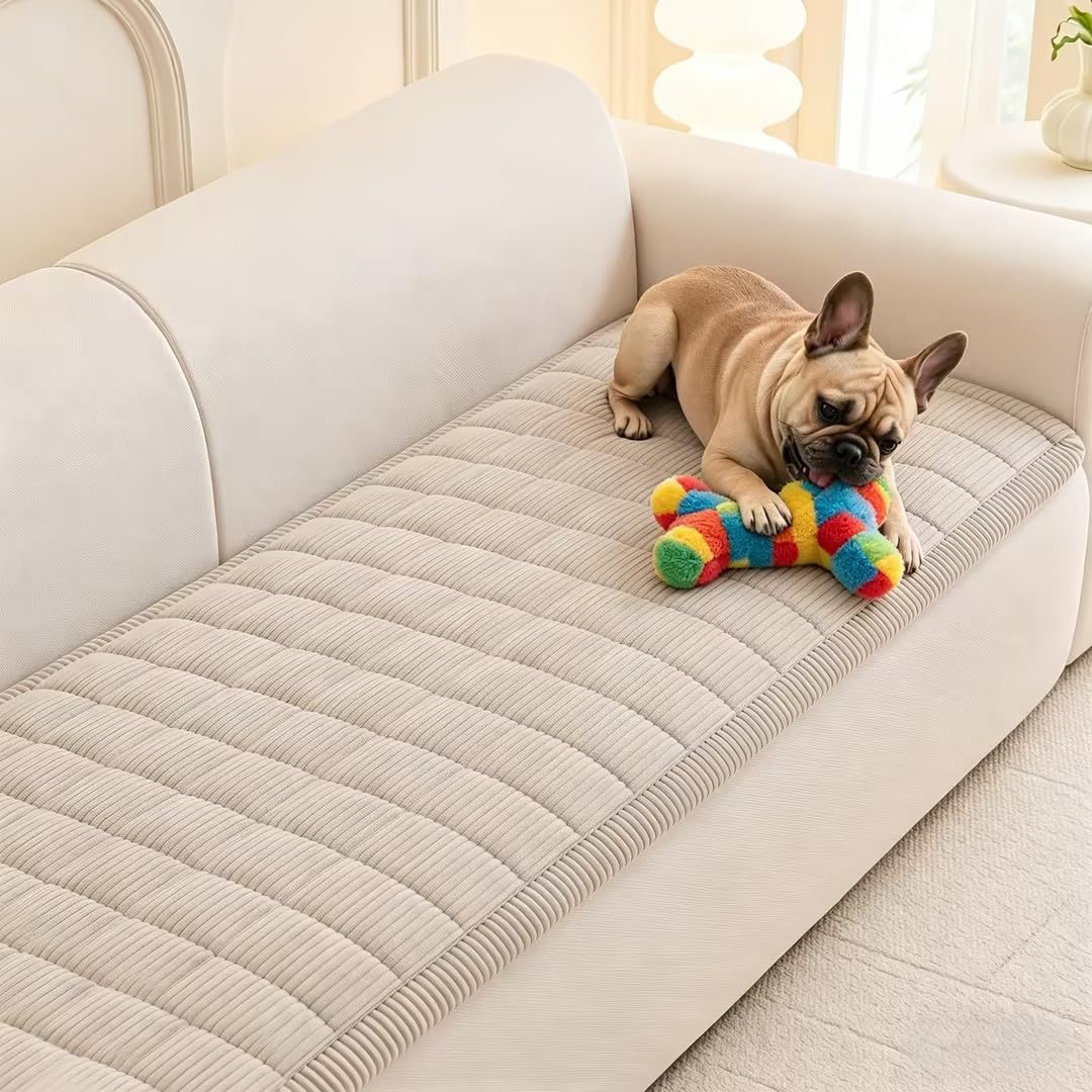 MEETSKY 犬用カウチカバー 洗濯可能 滑り止め ソファプロテクター ペットフレンドリー ファジードッグマット ソフト家具カバー、27.5インチ x 59インチ、オーツ麦ミール