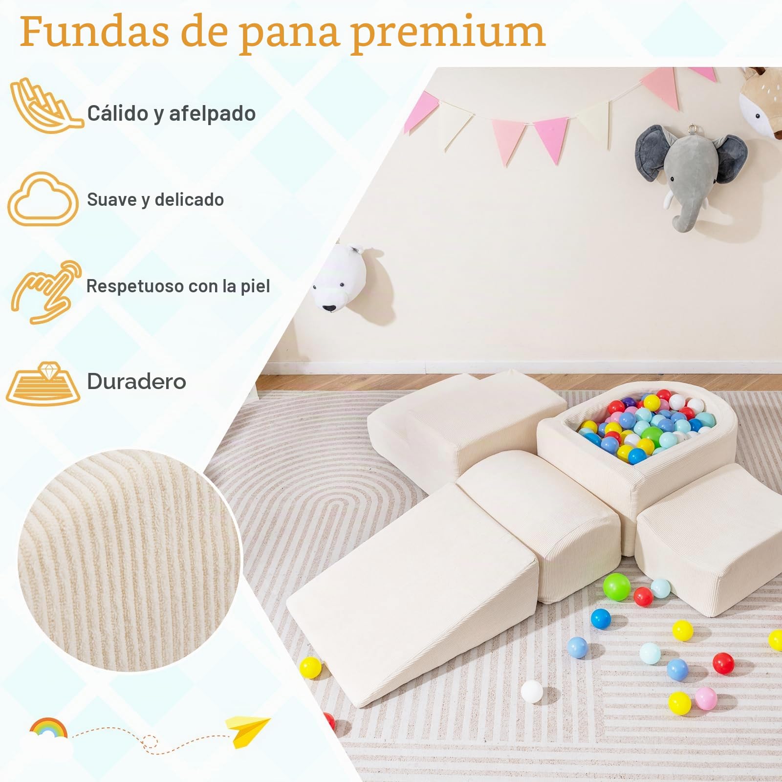 FANTASK Bloques de Espuma XXL de 5 Piezas, Bloques de Escalada Gigantes con Piscina de Bolas, Bloques de construcción Grandes para retozar y Escalar, Bloques de construcción Suaves para el hogar, la