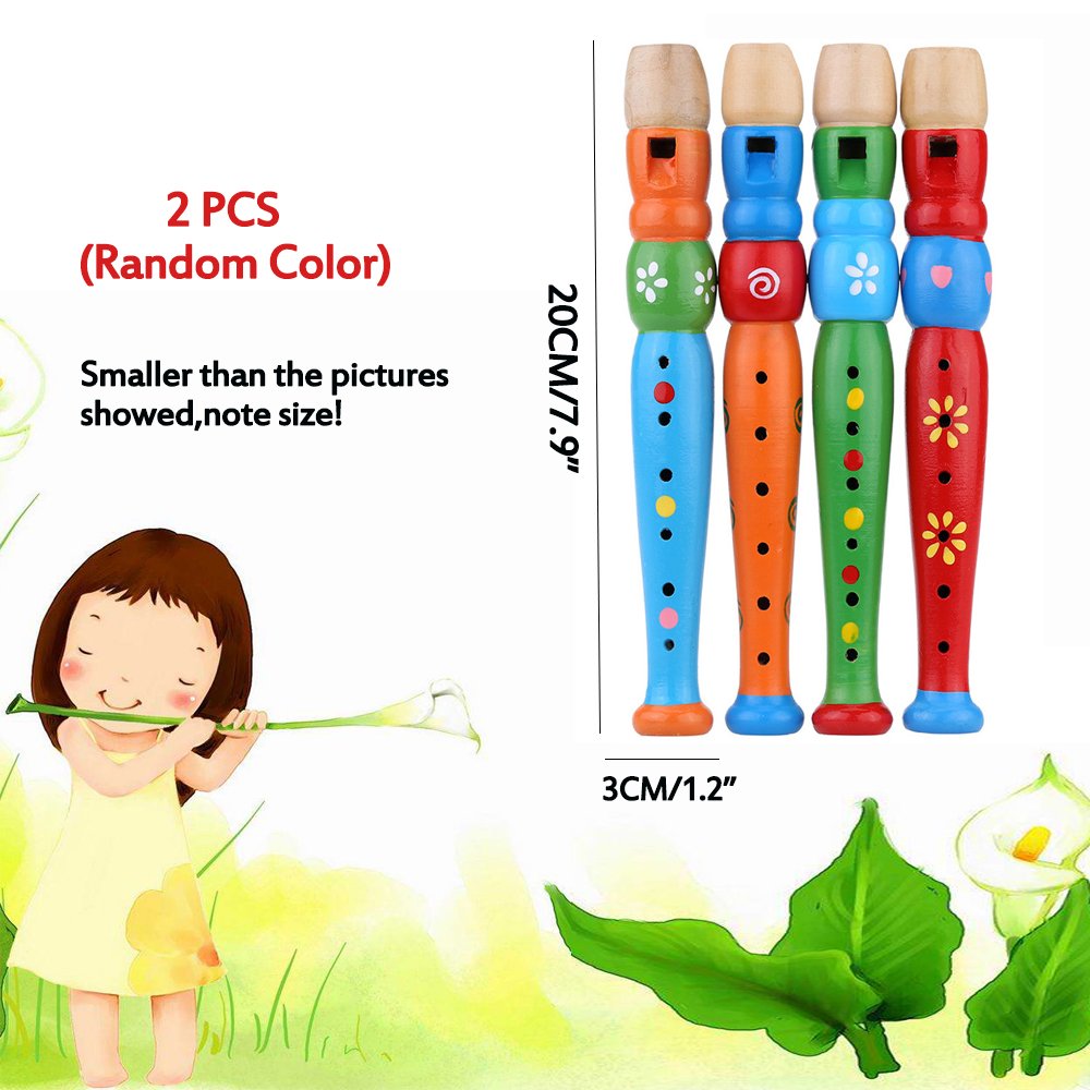 Sealive - 2 pequeñas flautas de madera para niños, flauta pequeña colorida para niños, instrumento musical para el aprendizaje del ritmo, juguete musical y sonoro para autismo o niños en edad