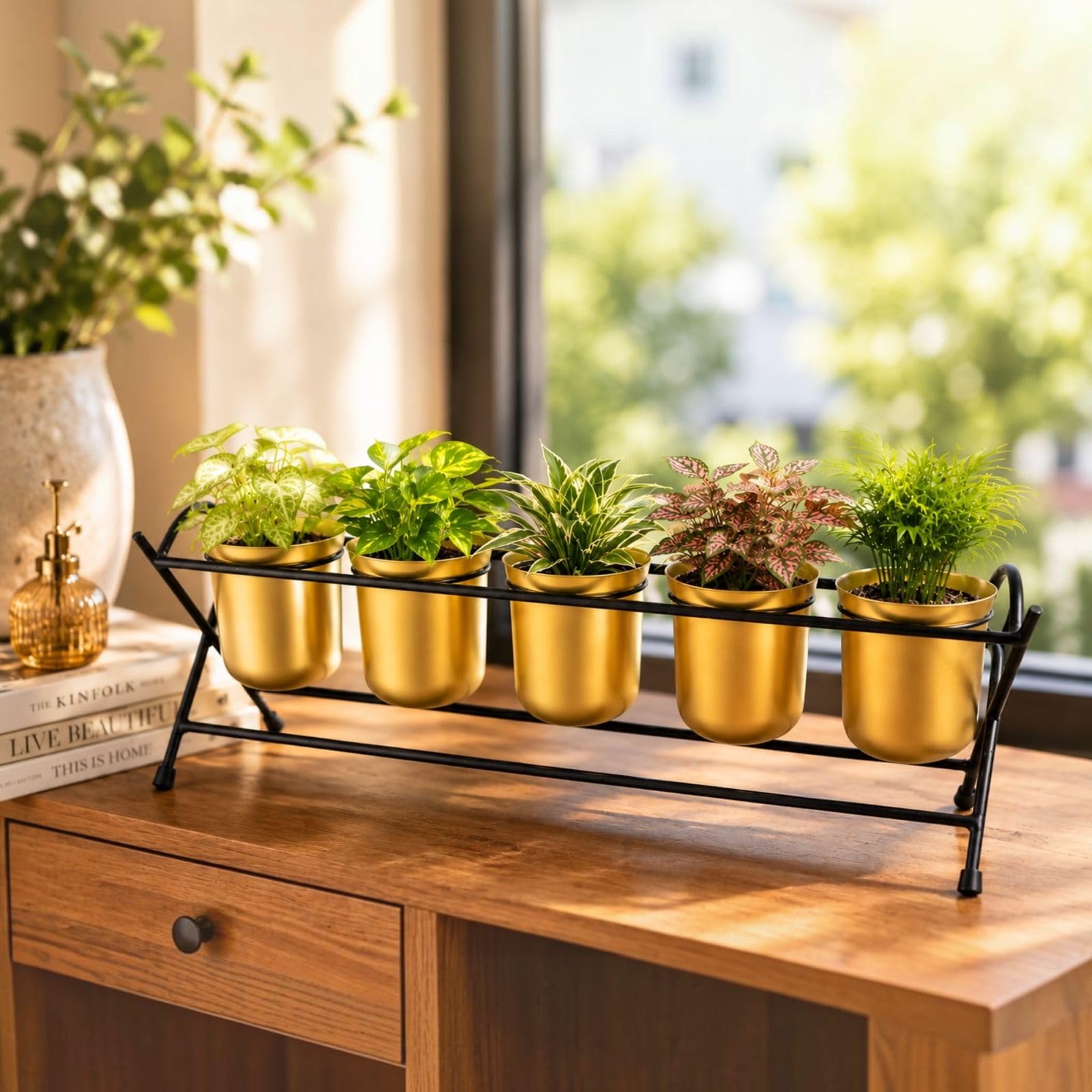 Metal Indoor Plant Stand with Pots for Living Room Balcony Office Tabletop Garden Shelf Decorative Herb Succulent Planter Holder Home Decor Rack-image-27
