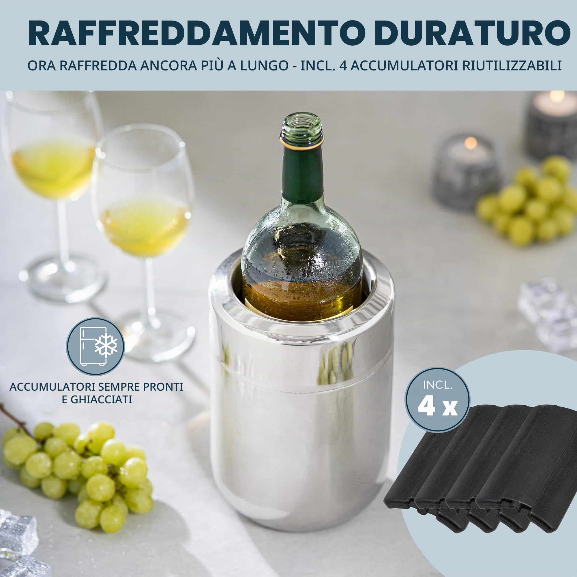 bremermann Refrigeratore per bottiglie in acciaio inox con mattonelle di raffreddamento, per bottiglie da 750 ml