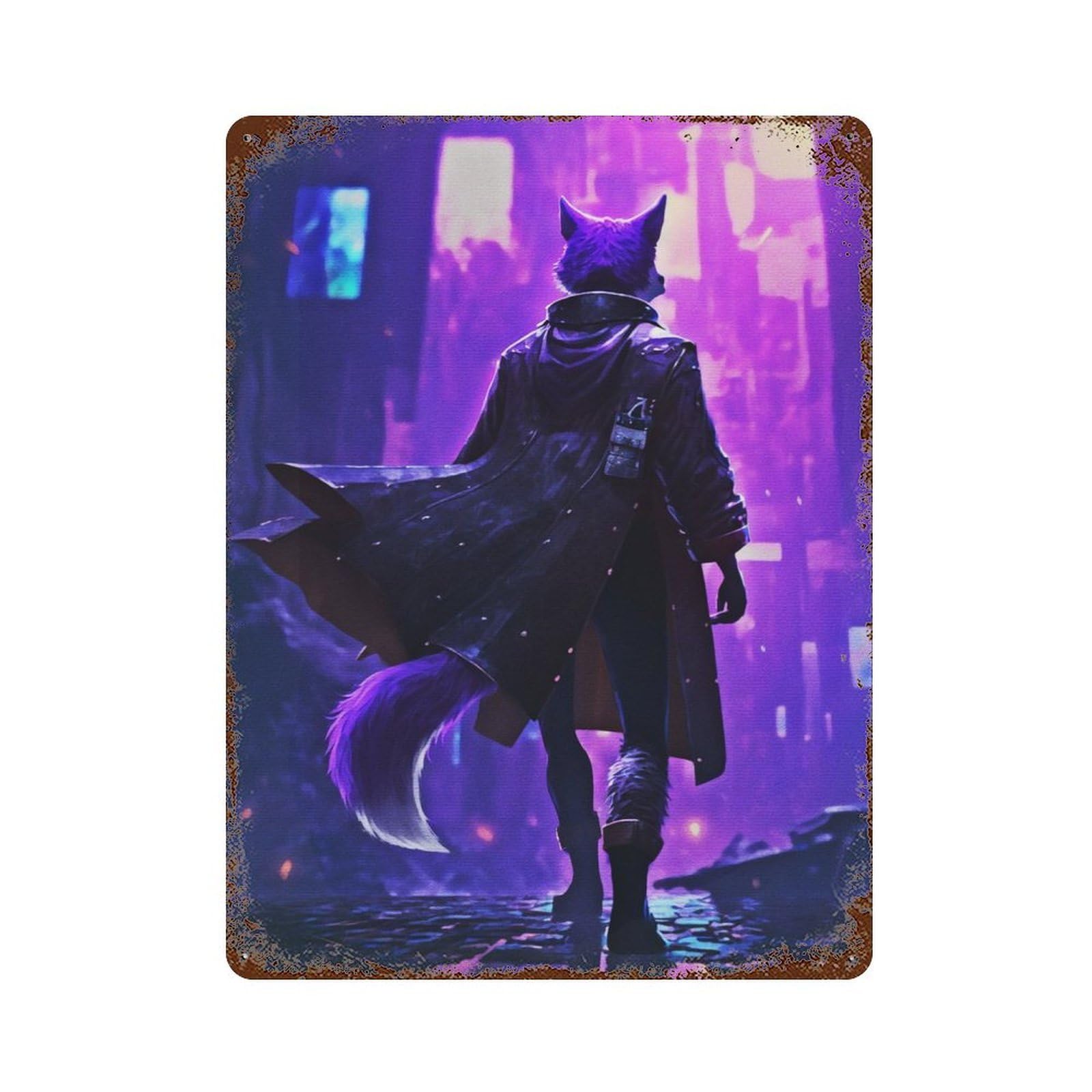 Fox Journey Rust Effect Tin Sign 15.7"x11.8", Ideal for Cafe, Home Bar And Lounge Decor