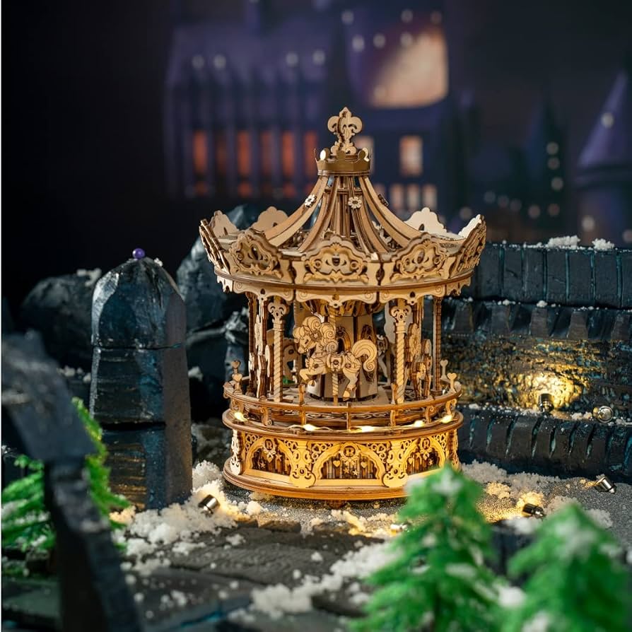 つくるんです ポニーカルーセル& アンティークワゴン　2点セット Amazon | つくるんです® 日本語説明書付 3D 動く！LED