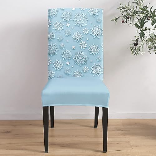 Miniatura 4 de Funda para silla de comedor, diseño de copos de nieve, color azul, para bebé, fundas para sillas de cocina, desmontables, fundas para sillas de