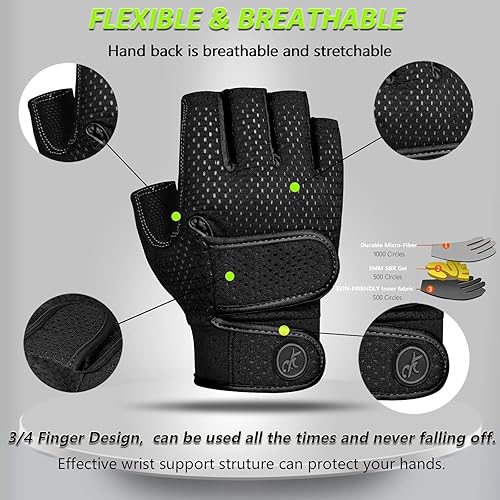 Miniatura 10 de MOREOK Guantes de entrenamiento acolchados para levantamiento de pesas para hombres y mujeres, gel de 0.118 pulgadas, guantes de gimnasio con agarre