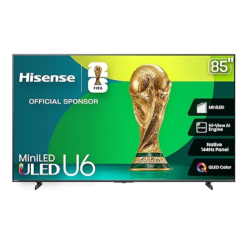Hisense 85" Class U6 Series Best Value Mini-LED 4K UHD Smart HDR Gaming Fire TV (85U65QF, 2025 Model) - QLED, Native 144Hz, Motion Rate 480, Dolby Vision IQ, Dolby Atmos, Game Mode Pro, Alexa Built In - 85-Inch