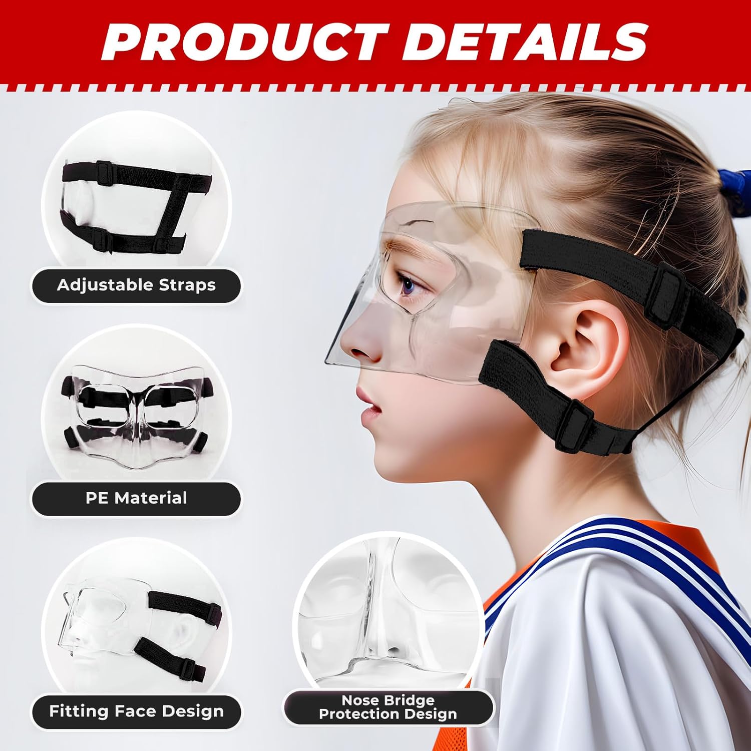 WR01B Girls Nose Guard for Broken Nose Adjustable Basketball Soccer Sports Face Mask with Padding for Youth Teens