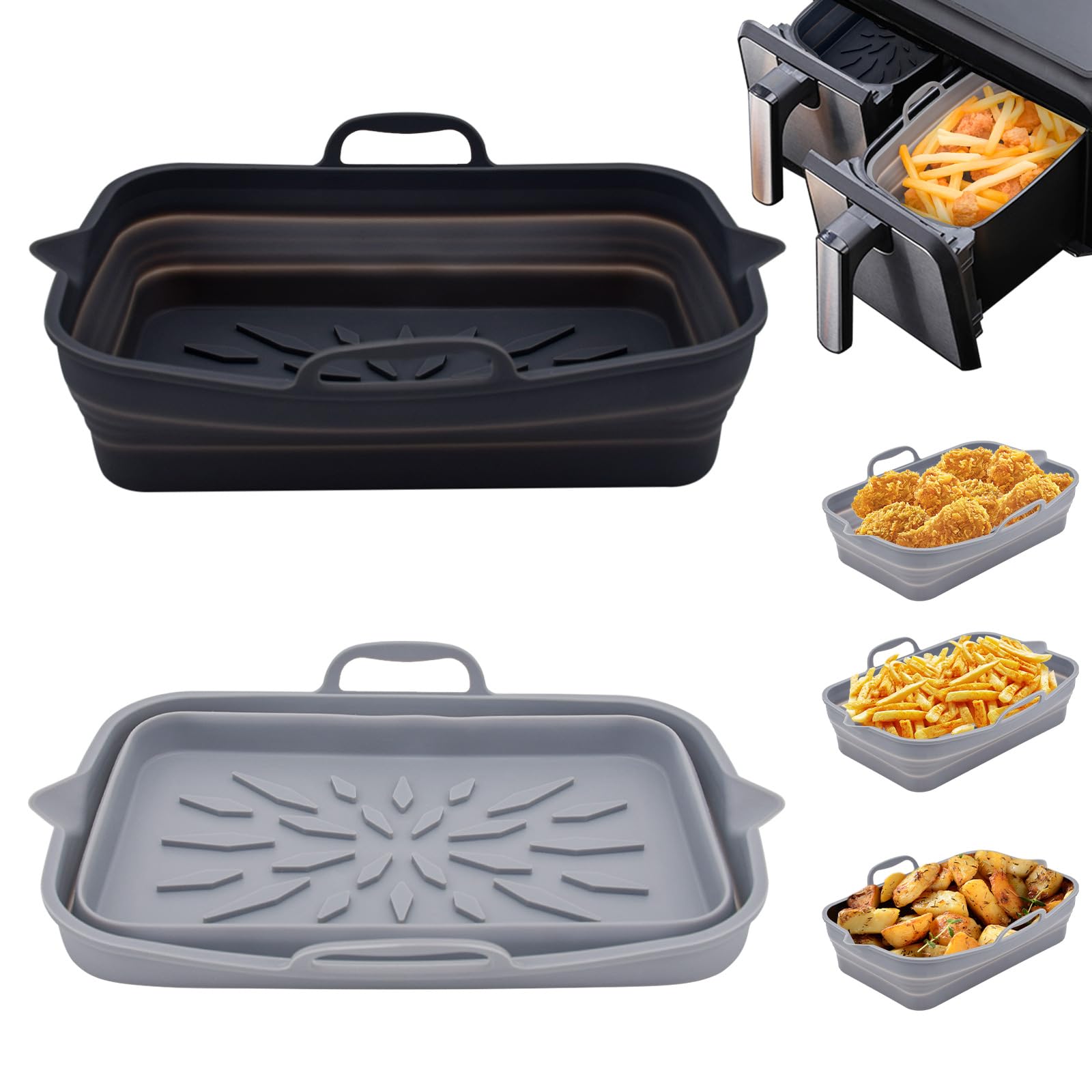 Silikonform Heißluftfritteuse (2 Stück) - 20x13x4.5 cm Silikonform Zubehör für Heißluftfritteuse - Für Philips, Tefal, Ninja & mehr Airfryer Zubehör - Faltbar, Spülmaschinenfest