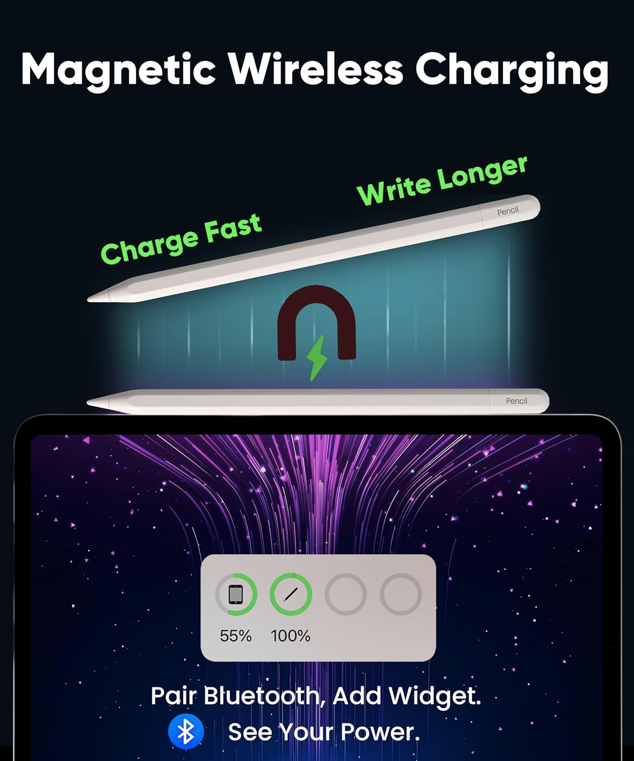 Pencil USB-C for iPad(2018-2025): Magnetic Wireless Charging- Only for iPad Pro 11"(1-4th), 12.9"(3-6th), Air(4/5th), Mini 6. Slide-Switch, Hidden-Port Stylus with Tilt Control & Palm Rejection - Image 3