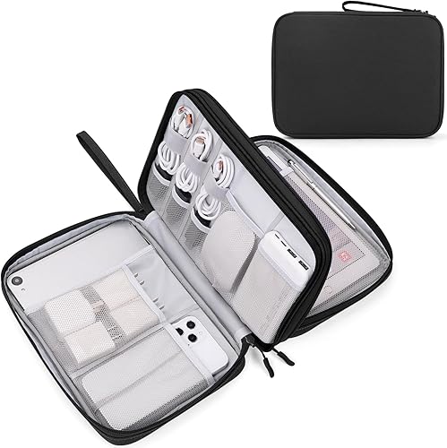 Miniatura 12 de FYY Organizador electrónico, organizador de cables de viaje, bolsa organizadora de cables electrónicos, funda de transporte, portátil, impermeable,