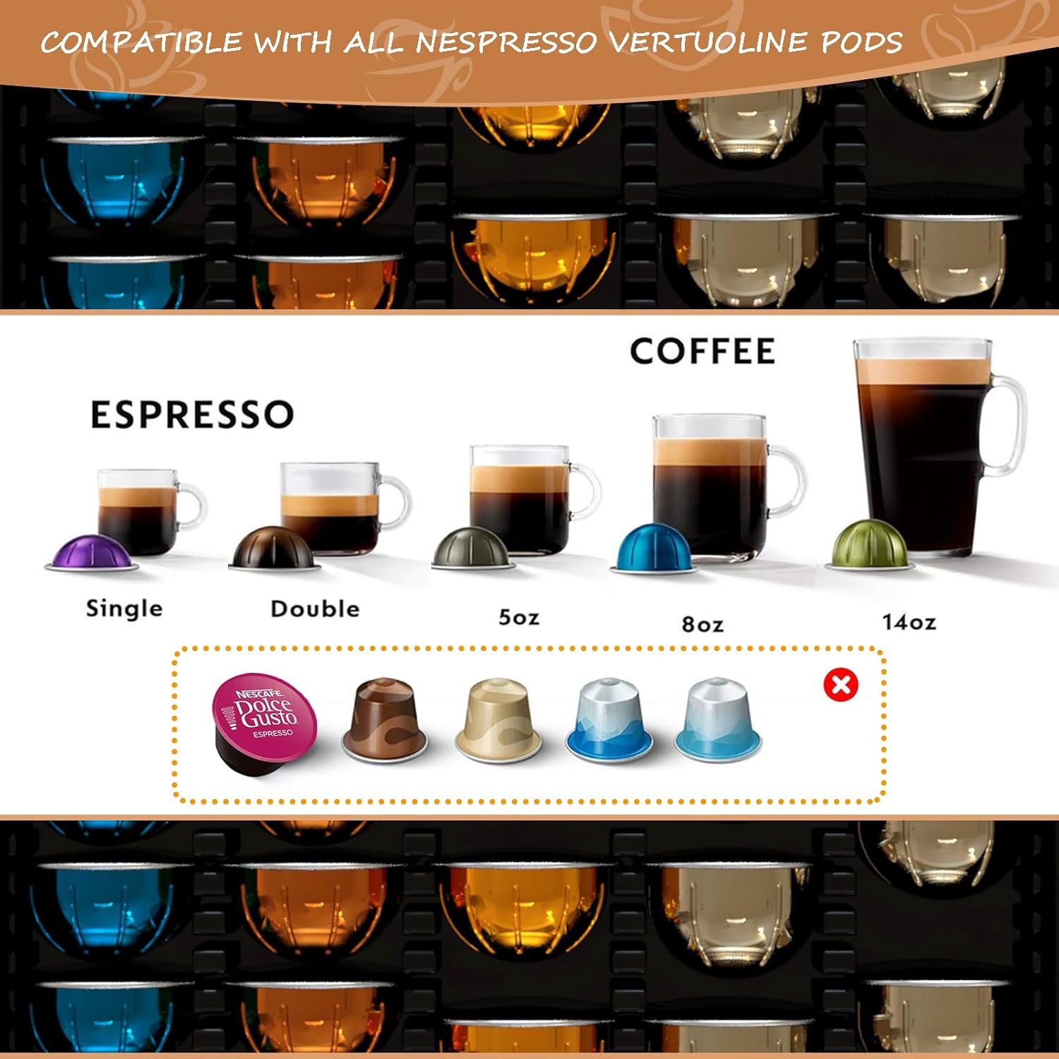 Vertuo Pod Holder Drawer with Deluxe Black Tempered Glass Top, Compatible for Nespresso VertuoLine Pods, Holds up to 75 Small or 50 Big Vertuo Pods Compact Design (CRYSTAL CLEAR ROLLING DRAWER)