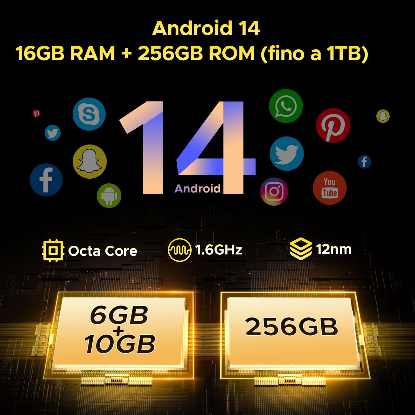 DOOGEE S Punk Rugged Smartphone 2024, 16(6+10) GB+256GB/1TB Telefono Indistruttibile, Android 14 10800mAh Rugged Phone 126dB Altoparlante, Smartphone Rugged 6.58” FHD+, 50MP NFC/OTG/Dual SIM/Face ID
