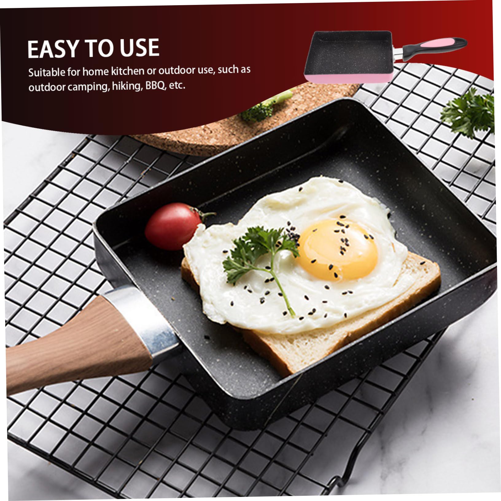 COLLBATH Square Frying Pan Non Stick Omelette Pan for Cooking Versatile Skillet for Home Kitchen Outdoor Use for Tamagoyaki Eggs Vegetables