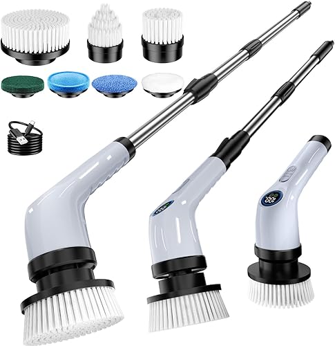 Limpiador eléctrico giratorio con batería mejorada con tiempo de funcionamiento extra largo, limpiador de energía impermeable IPX7 con 7 cabezales