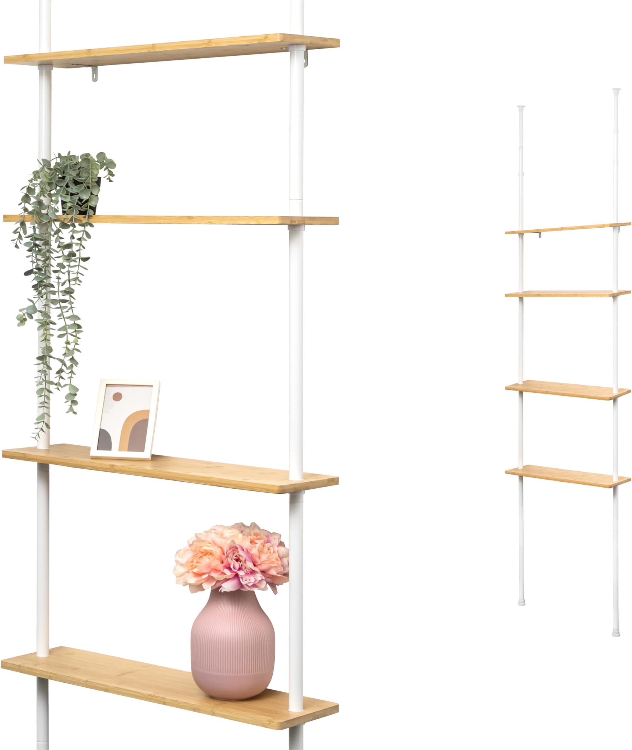 bremermann Telescopic Bamboo Wall Shelf with 4 Shelves (White)