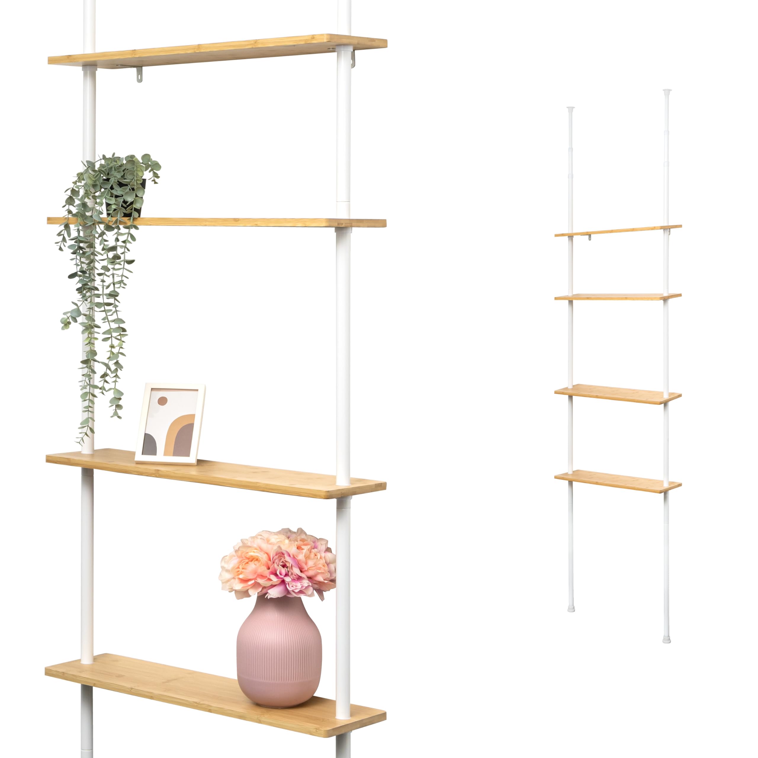 bremermann Telescopic Bamboo Wall Shelf with 4 Shelves (White)