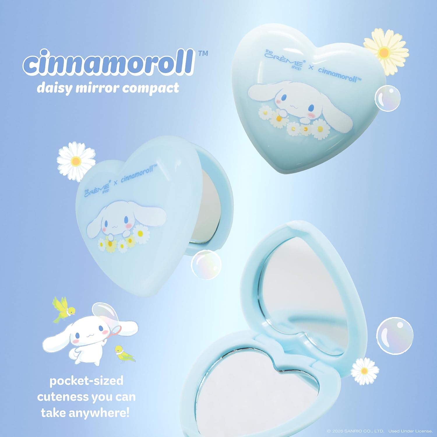 The Crème Shop x Cinnamoroll Compact Mirror, Dual-Sided HD Durable Mirror, Portable Makeup Mirror, Small Mirror for Travel