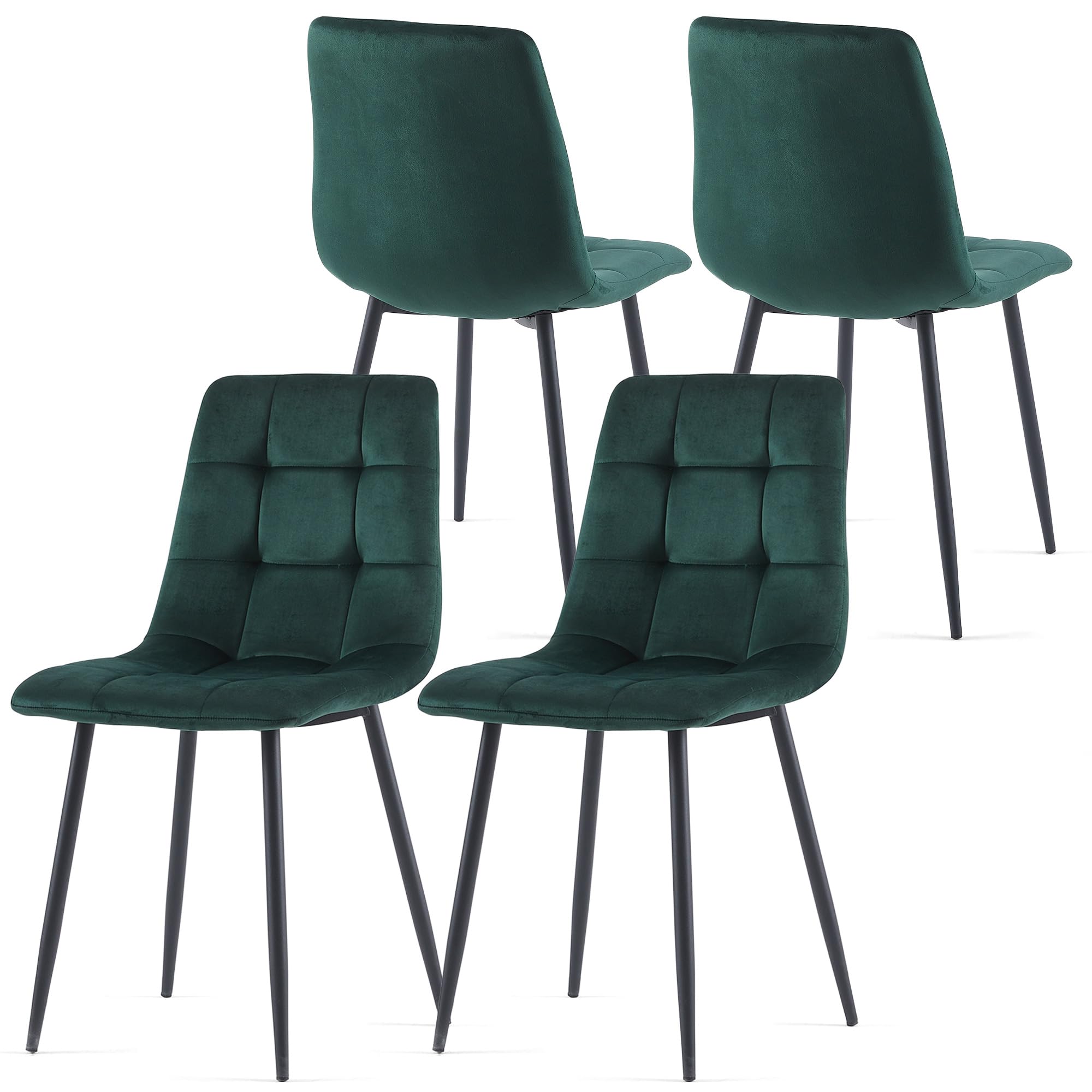 Velvet Dining Chairs Set of 4 - Green Dining Room Chairs with Metal Legs Ideal for Kitchen, Dining Room - Kitchen Chairs Set for 4