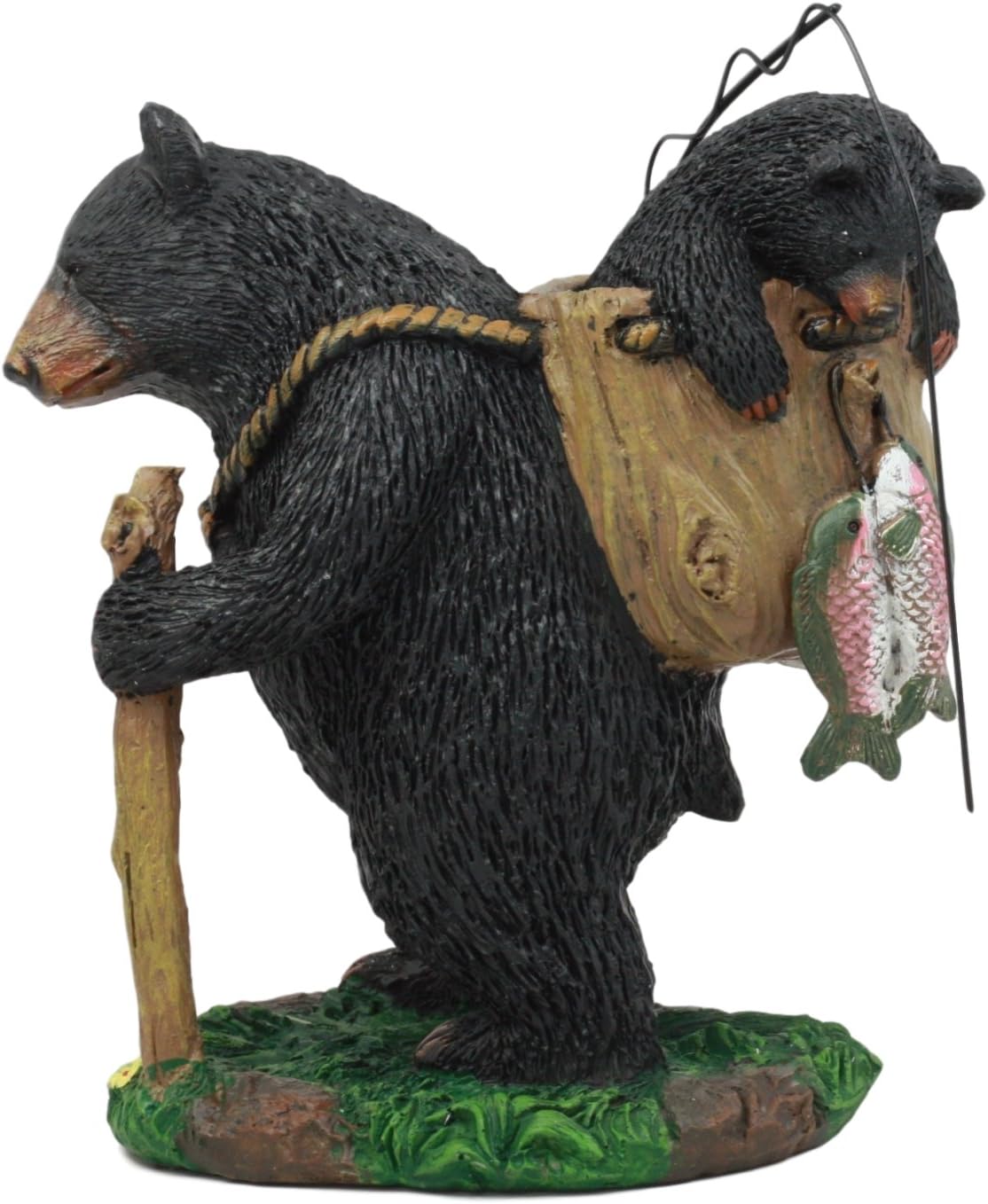 Ebros Gone Fishing Mother Black Bear with Cub in Fishing Backpack Statue Wildlife Forest Rustic Cabin Decor Bear Figurine