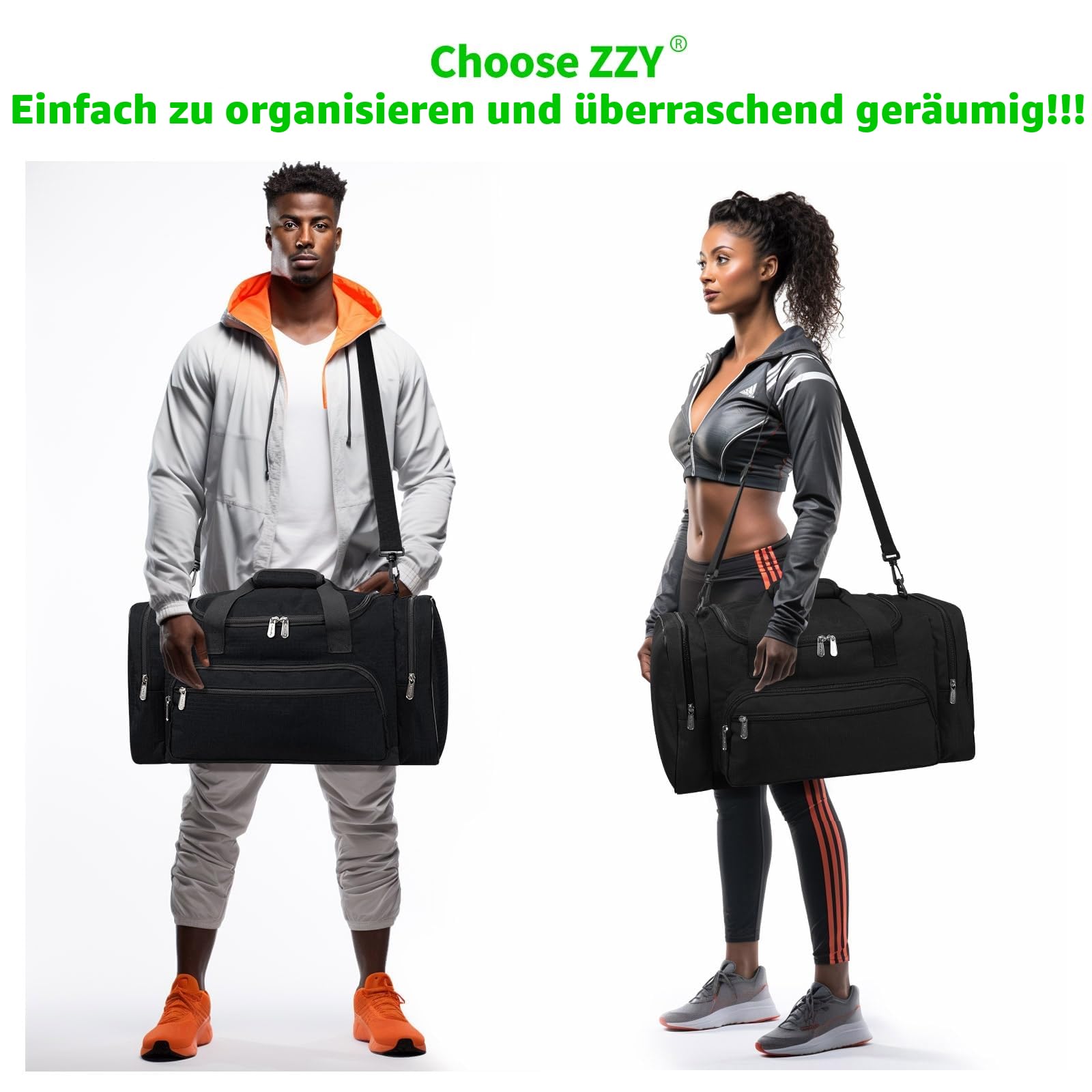 ZZY Sporttasche, 40L Reisetasche Fitness Tasche mit Schultergurt Wochenendtasche für Damen und Herren(Schwarz)