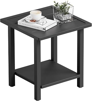 Outdoor Large Square Side Table, Heavy-Duty Metal Patio End Table, Weather Resistant Poolside Table with Easy Assembly for Balcony, Deck, Backyard, Black