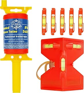 LURKA #18 Mason Line String with Post & Pipe Level & 5 Line Levels, 540 Feet Braided Nylon Twine, High-Visibility String Line for Construction, Gardening, DIY, and Outdoor Projects (Orange)