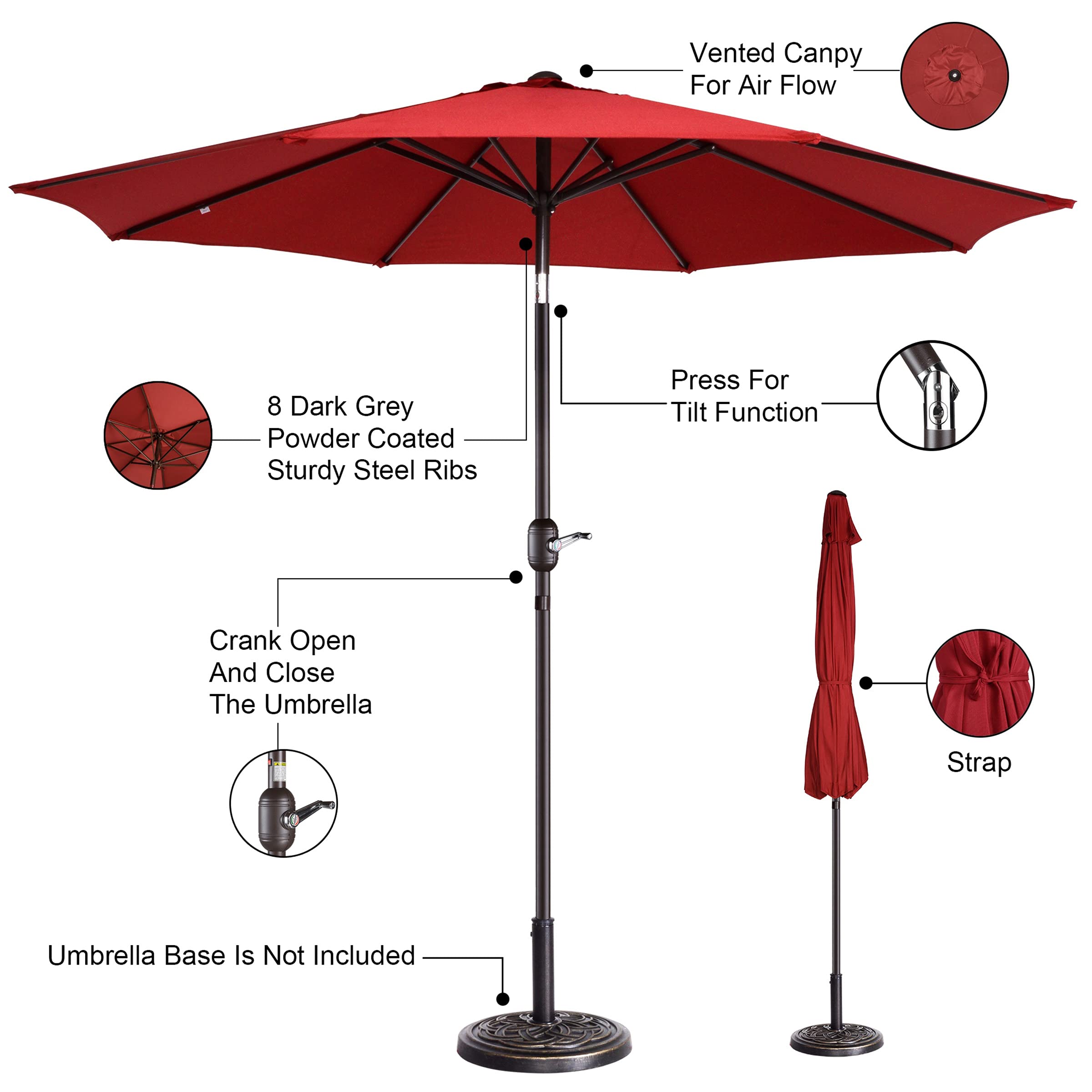 659740WEP - Sombrilla de patio, color rojo 3