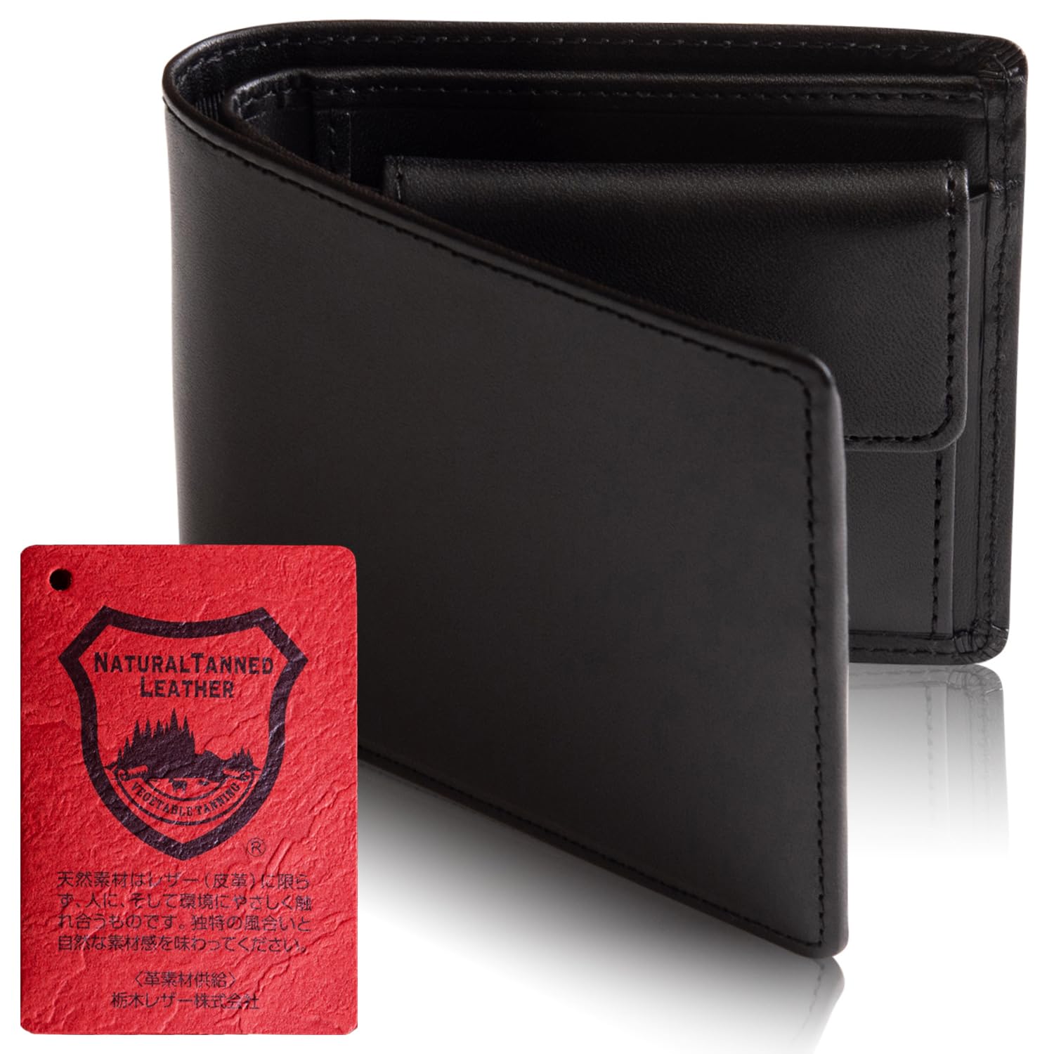 Tochigi Leather Wallet, Men's, Bi-fold Wallet (Certificate) / "George 's Setagaya Base" Published, Genuine Leather, Tochigi Bi-Fold Wallet, 13, 1.Black