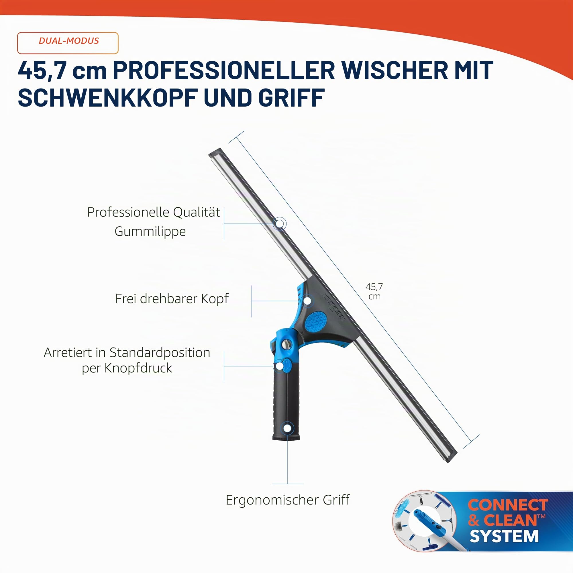 Unger 975510Unger Professional Grip Swivel Squeegee, 45,7 cm, Blau und Schwarz