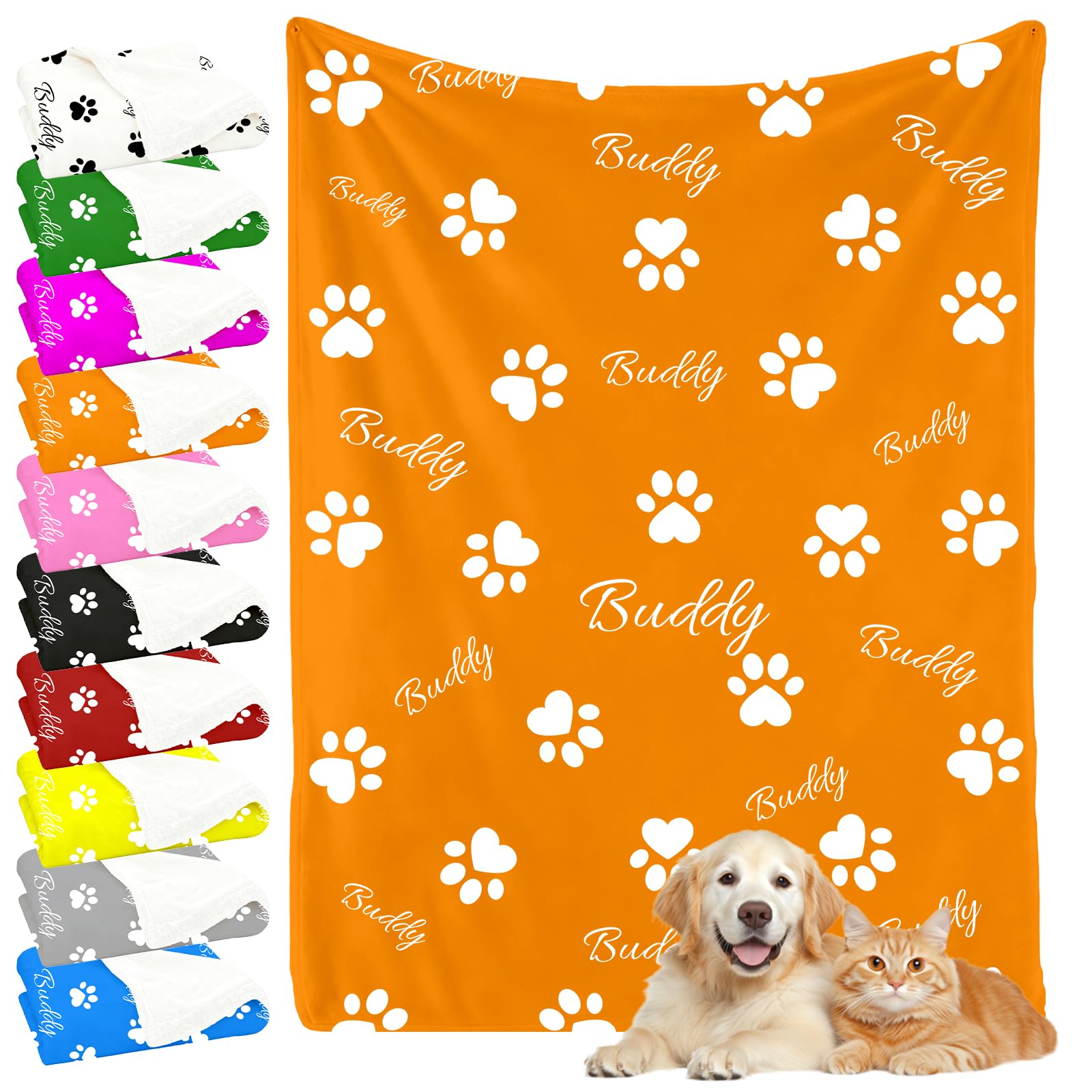 KKHH Personalized Dog Blankets - Custom Photo and Name Throw Blanket for Small Medium Large Pets - Cozy Fleece Gift for Dog Moms & Cat Dads (orange)