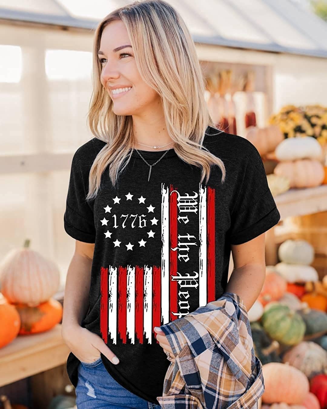 Women's American Flag Shirts Tee 4th of July T Shirts Patriotic Short Sleeve Star Stripes USA Tee Tops - Image 2