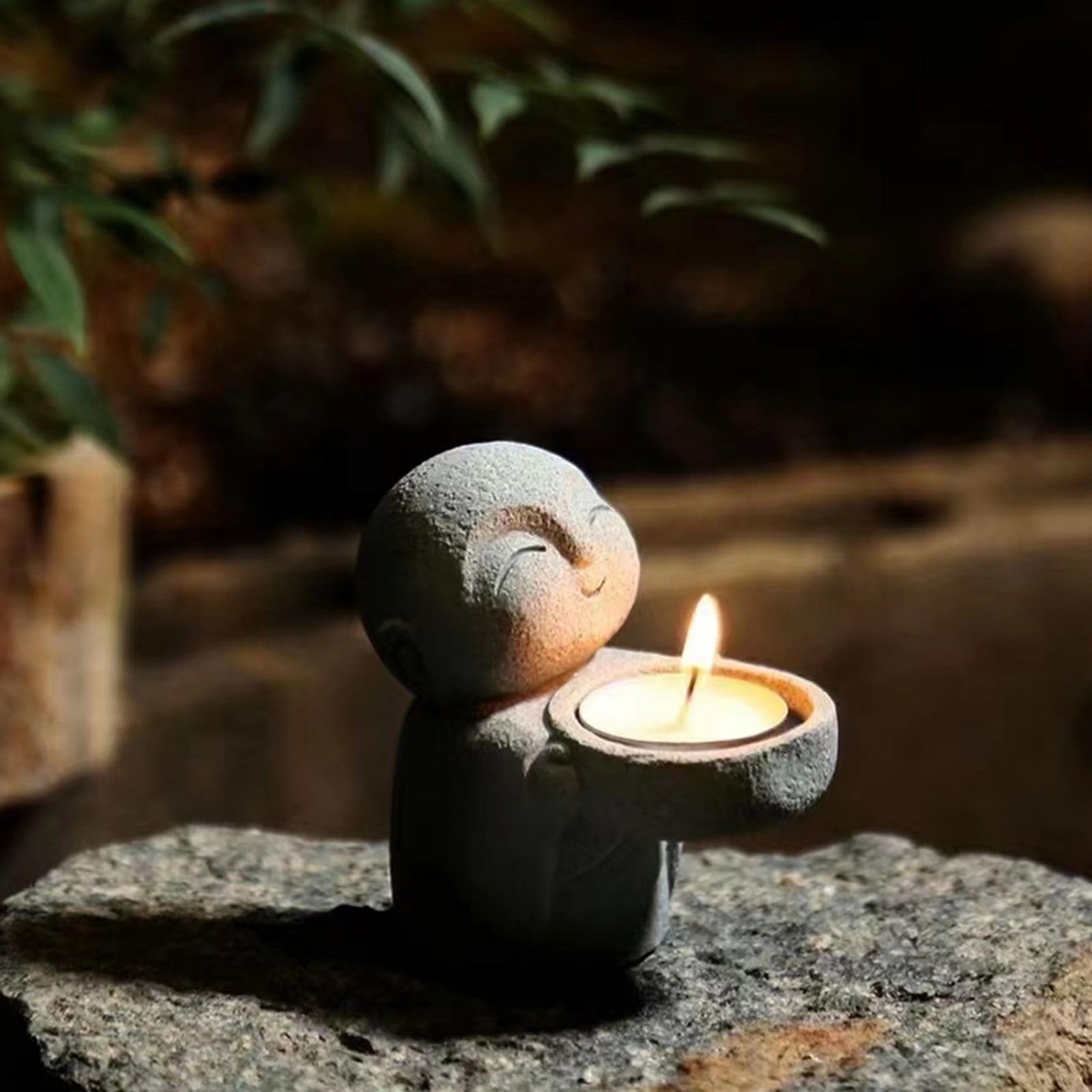 OwMell Japanese Jizo Monk Statue, Zen Monk Buddha Statue Figurine Memorial Statue Good Luck Decor for Home Office Garden Outdoor Ornament