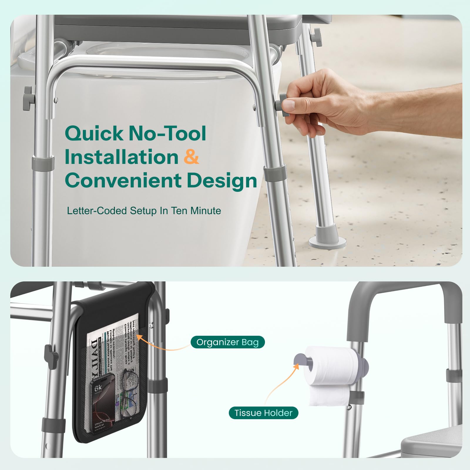 HOMEAL Raised Toilet Seat Riser with Handles for Seniors, 45 -8 HOMEAL Raised Toilet Seat Riser with Handles for Seniors, 45 -8
