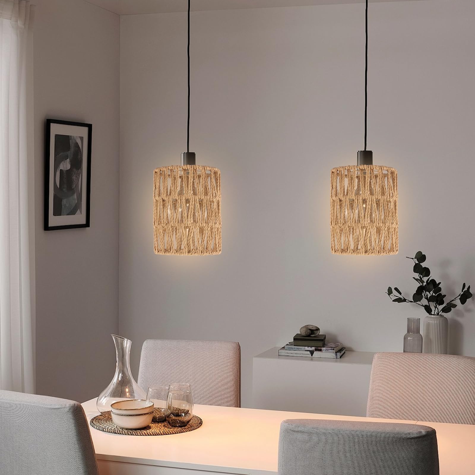 4 Paralumi In Rattan Boho – Altezza 14 Cm, Tessuti A Mano, Per Lampada A Sospensione, Terra O Tavolo, Stile Naturale E Moderno