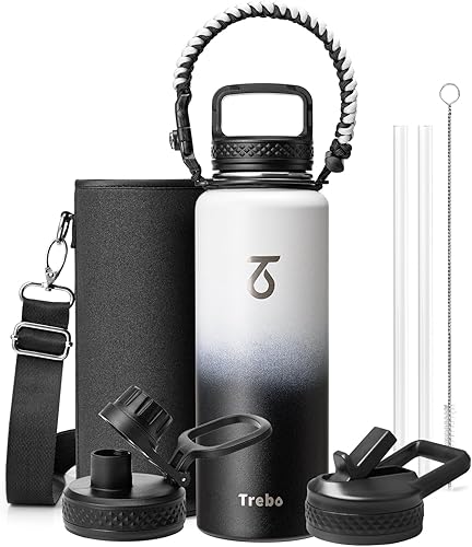 Miniatura 31 de Trebo Botella de Agua de 24 oz Aislada con Tapa y Pajita, Termo de Acero Inoxidable de Doble Pared al Vacío con Mango de Paracord, Frasco Deportivo