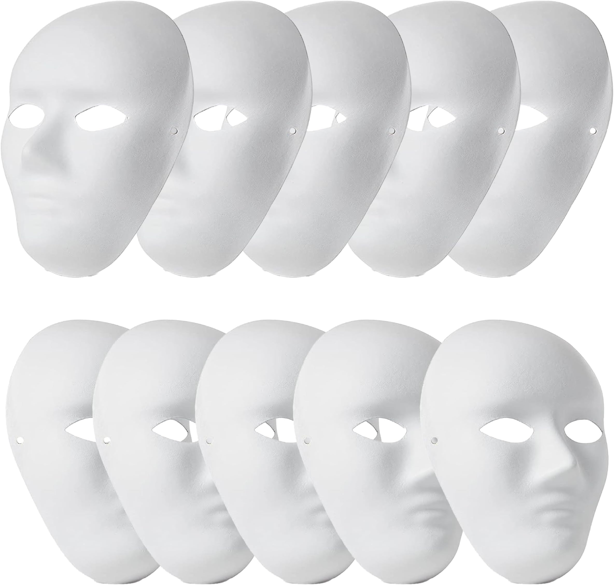 10 Pcs DIY Full Face Masks, Blank White Paintable Paper Mache Mask, DIY Craft Mask Masquerade Cosplay Halloween Mardi Gras Party Masks for Full Face Men, Women Masks