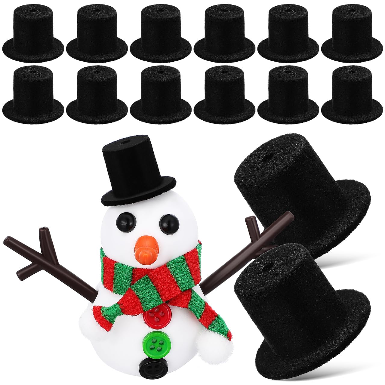 Milisten Black Mini Formal Hats, 15pcs Miniature Hats Black Snowman Hatt 2.4cm Mini Doll Hatt for DIY Craft Projects Hair Accessories Christmas