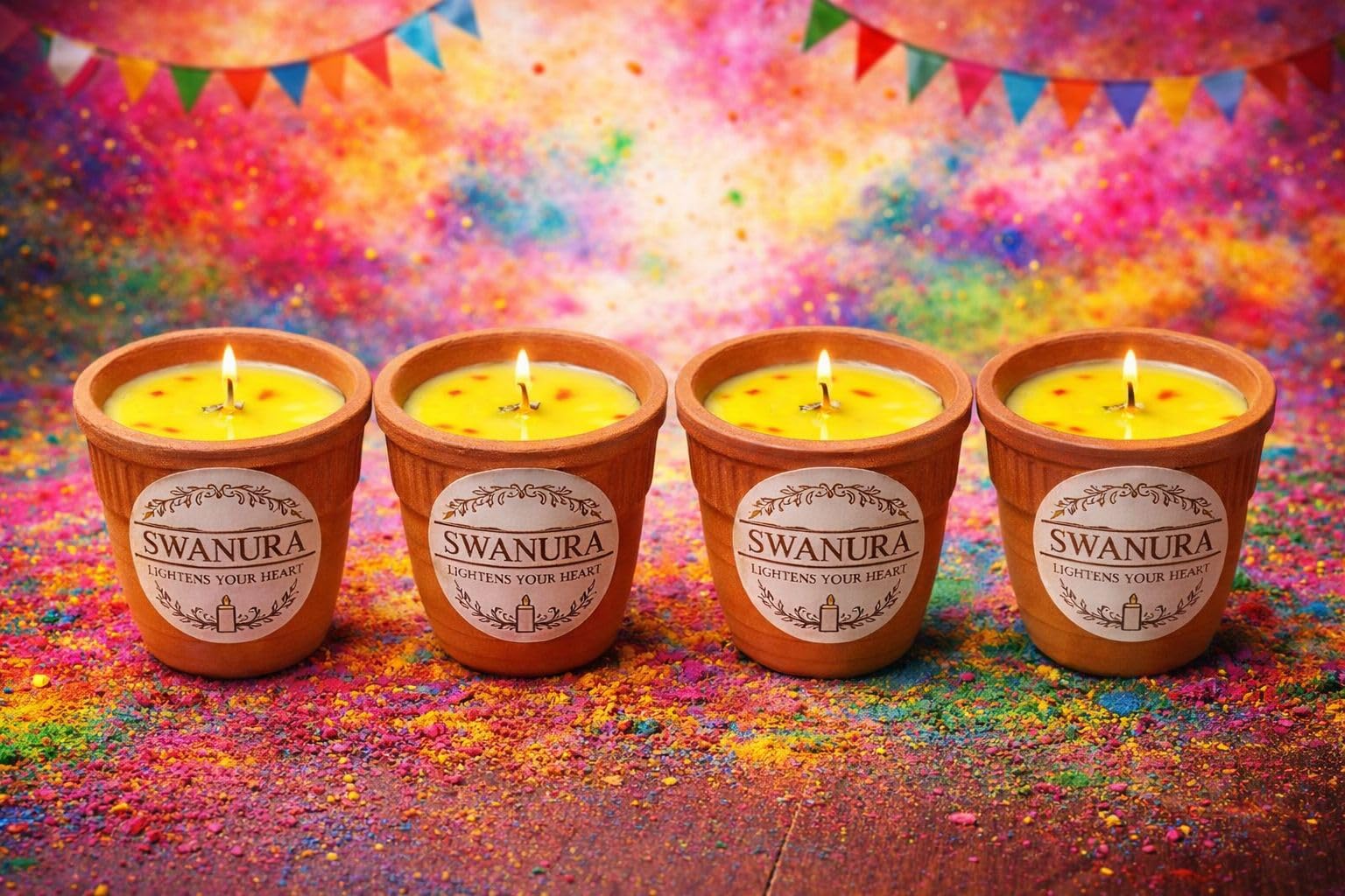 SWANURA Holi Special Thandai Kulhad Scented Candle Set of 4