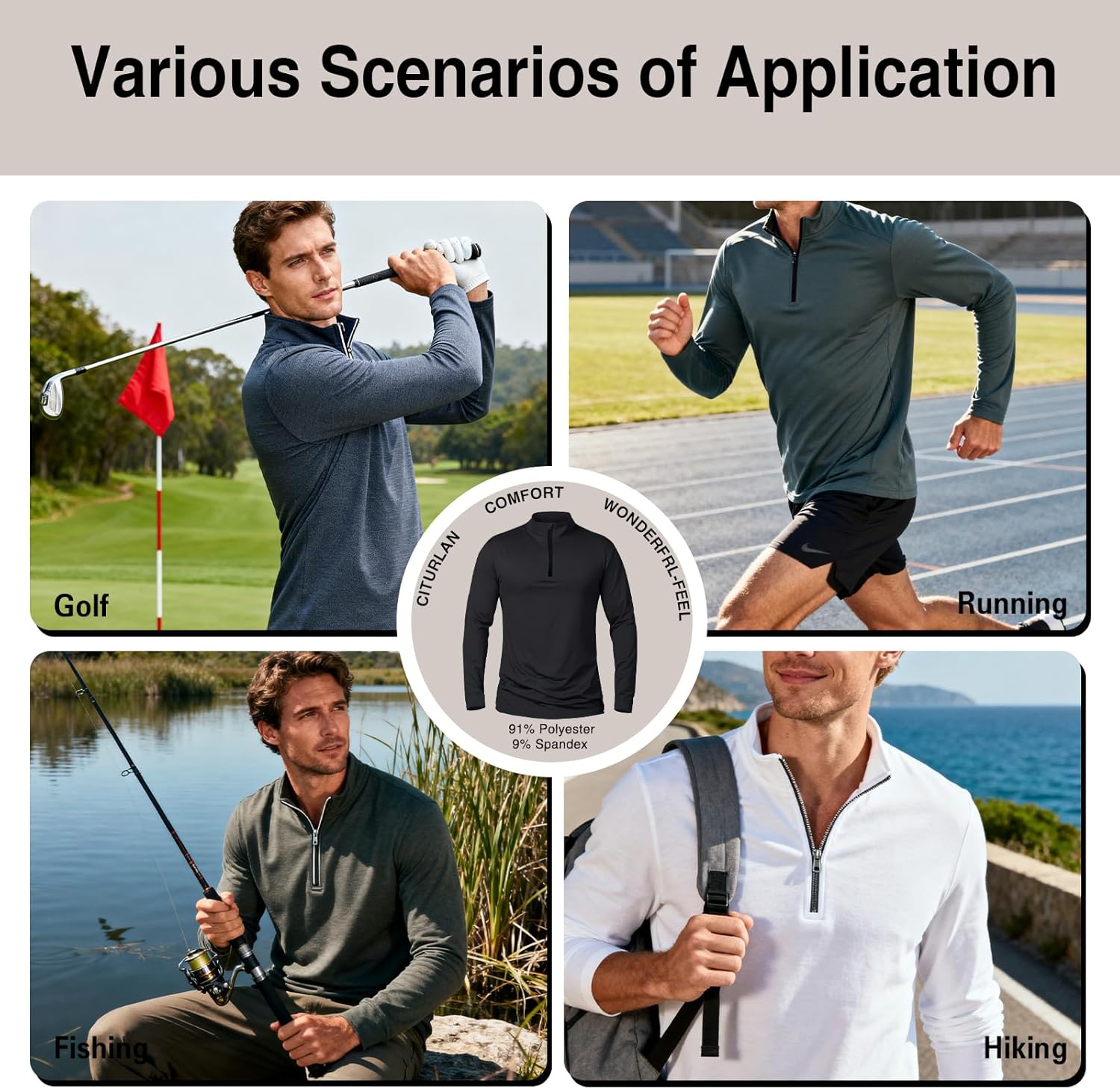 Mens Quarter Zip Pullover Sweatshirts - UPF 50+ Moisture Wicking & Breathable Sun Protection Golf Shirt - Image 7