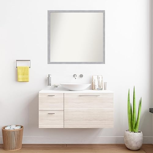 Miniatura 4 de Amanti Art Silver Bathroom Mirror for Over Sink, 30x32 Custom Made Grace Brushed Nickel Narrow Rectangle Vanity Mirror, Large Modern Wood Frame,
