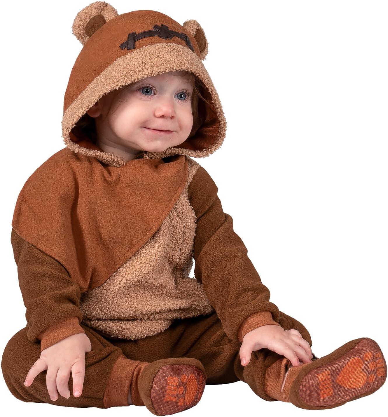 Star Wars Ewok Official Infant Halloween Costume - Premium Quality Minky Jumpsuit with Attached Hood and Non-Slip Booties